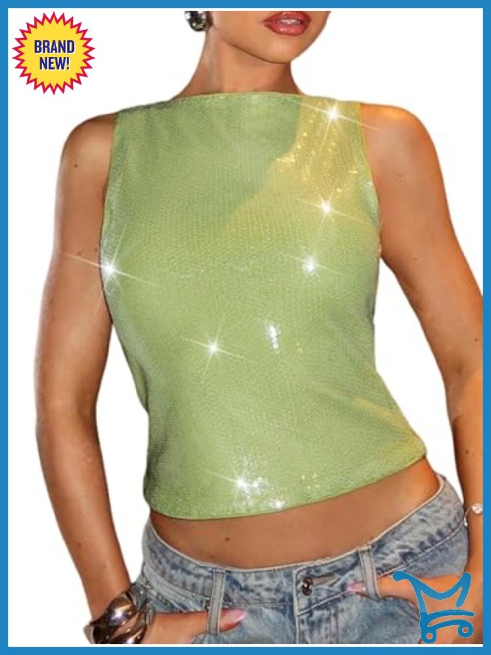 Sequin Sparkly Tank Top Sleeveless Slim Fit Party Clubwear Going Out Shiny Crop